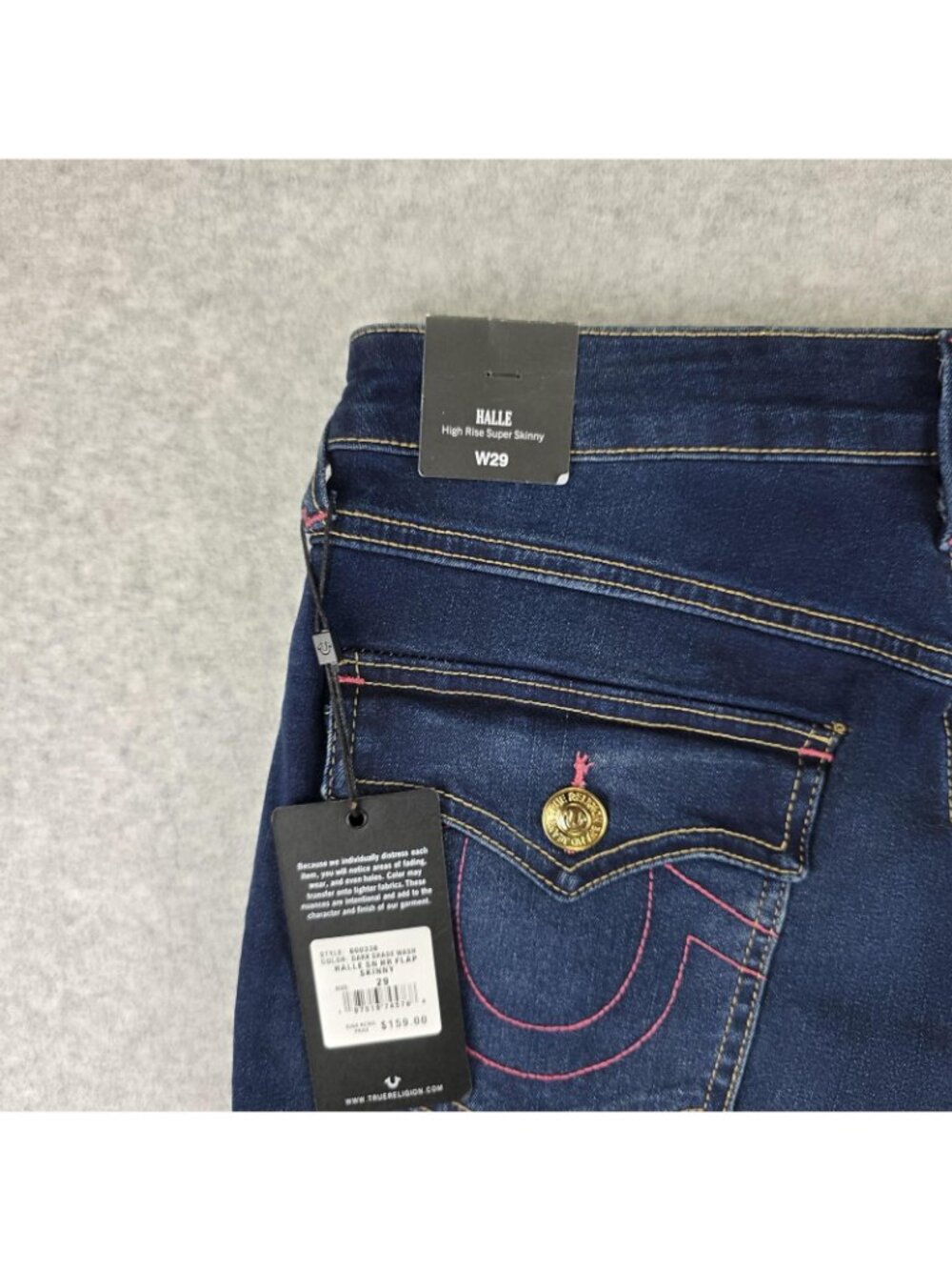 True Religion Halle Jeans Womens 29 Dark Wash High Rise Skinny Flap NWT - Picture 6 of 12